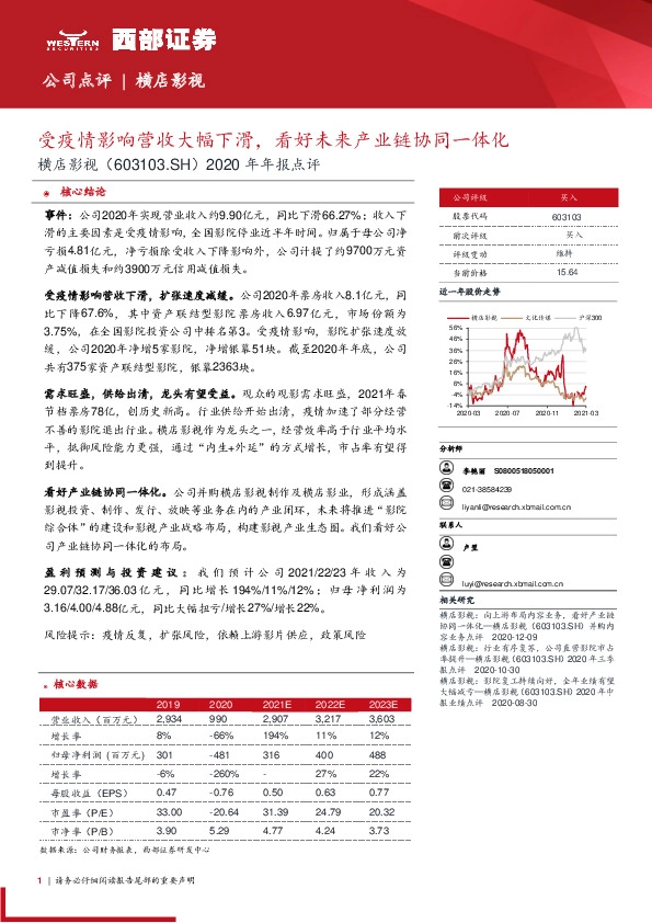 2020年年报点评：受疫情影响营收大幅下滑，看好未来产业链协同一体化