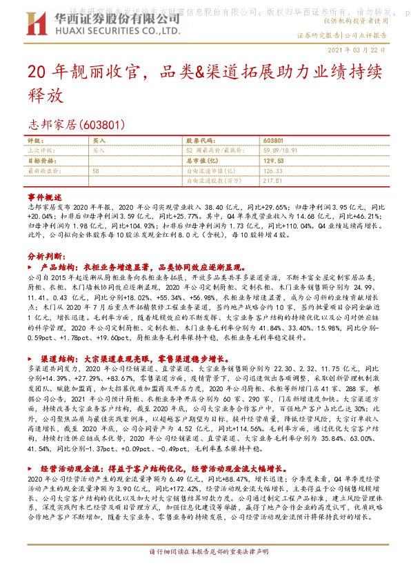 20年靓丽收官，品类&渠道拓展助力业绩持续释放