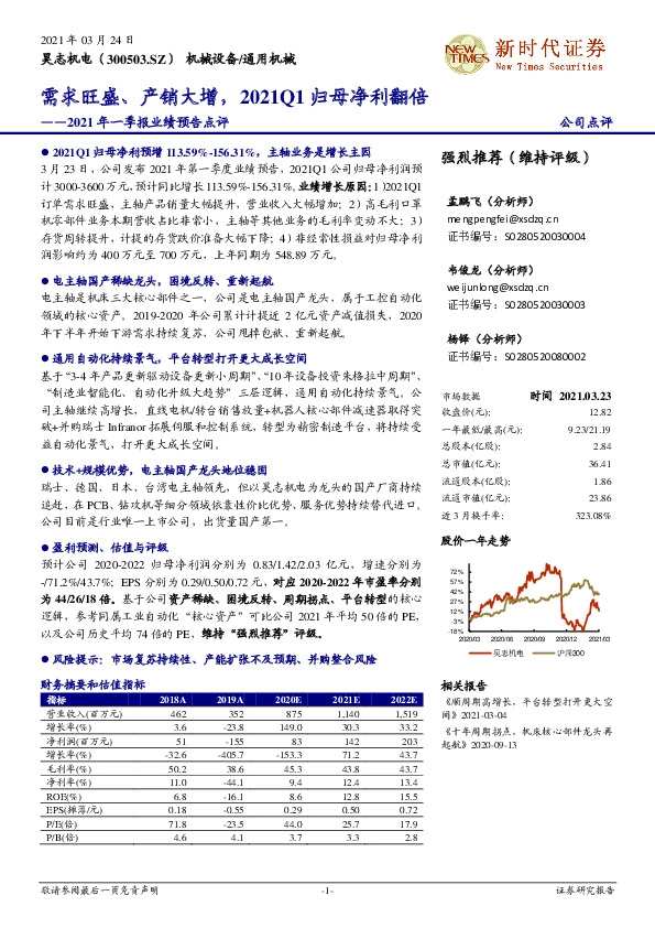 2021年一季报业绩预告点评：需求旺盛、产销大增，2021Q1归母净利翻倍