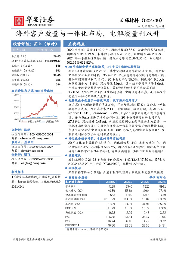 海外客户放量与一体化布局，电解液量利双升