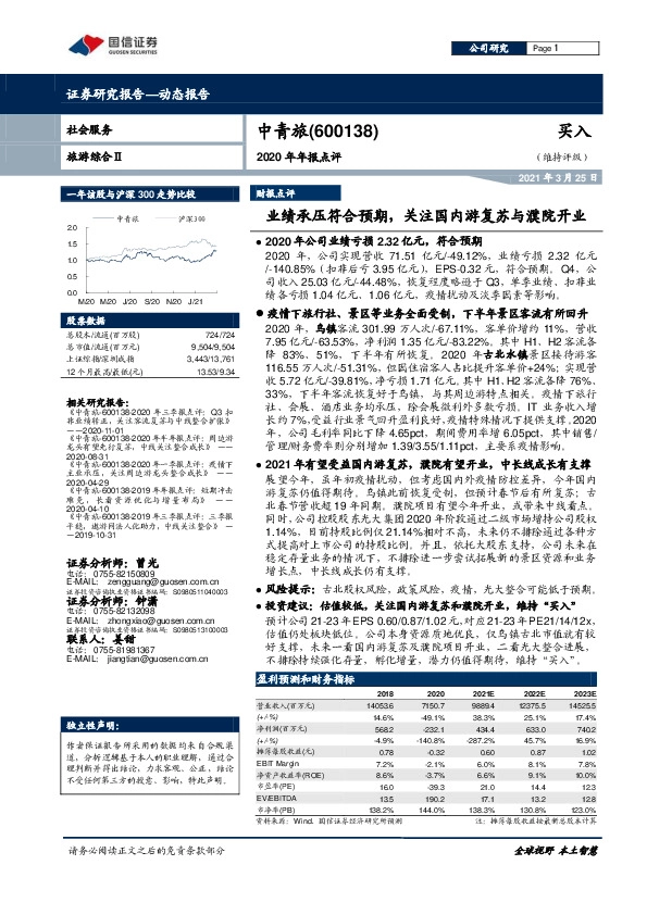 2020年年报点评：业绩承压符合预期，关注国内游复苏与濮院开业