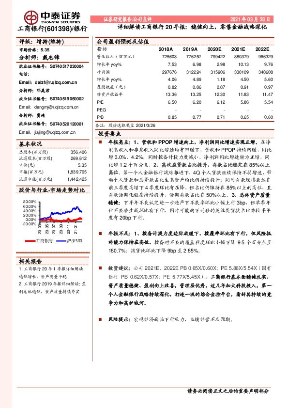 详细解读工商银行20年报：稳健向上，零售金融战略深化