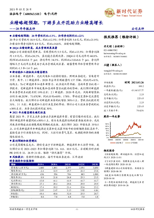 20年年报点评：业绩略超预期，下游多点开花助力业绩高增长