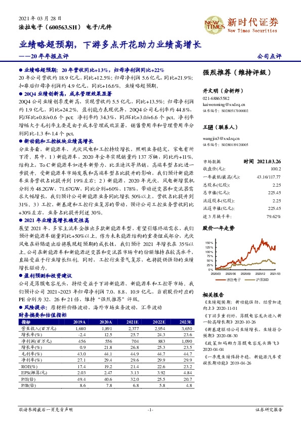 20年年报点评：业绩略超预期，下游多点开花助力业绩高增长