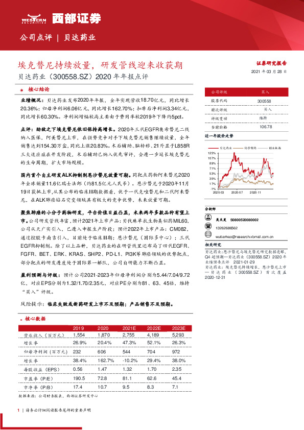 2020年年报点评：埃克替尼持续放量，研发管线迎来收获期