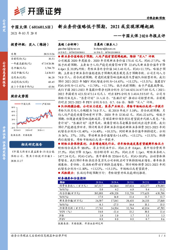 中国太保2020年报点评：新业务价值略低于预期，2021或实现深蹲起跳