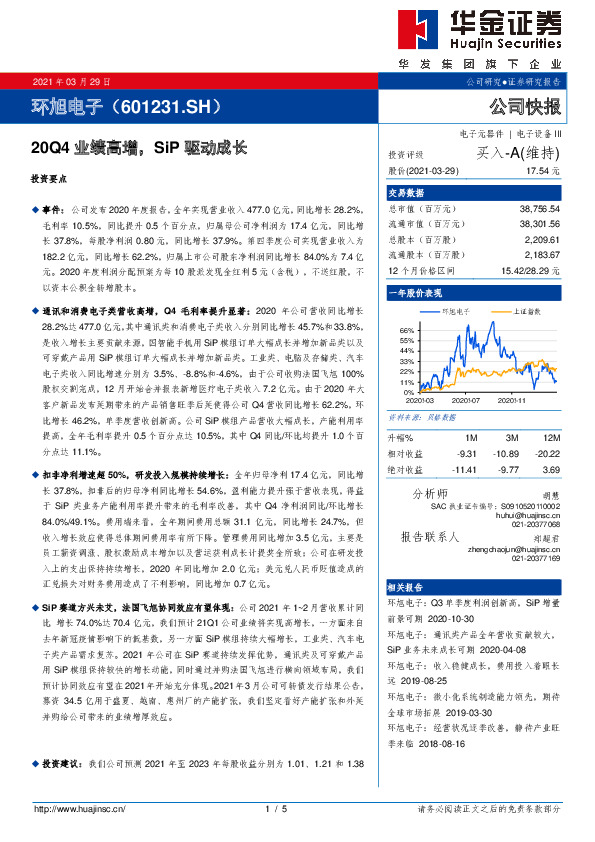 20Q4业绩高增，SiP驱动成长