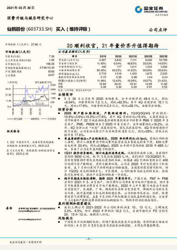 20顺利收官，21年量价齐升值得期待