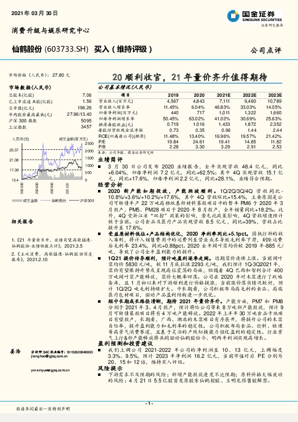 20顺利收官，21年量价齐升值得期待