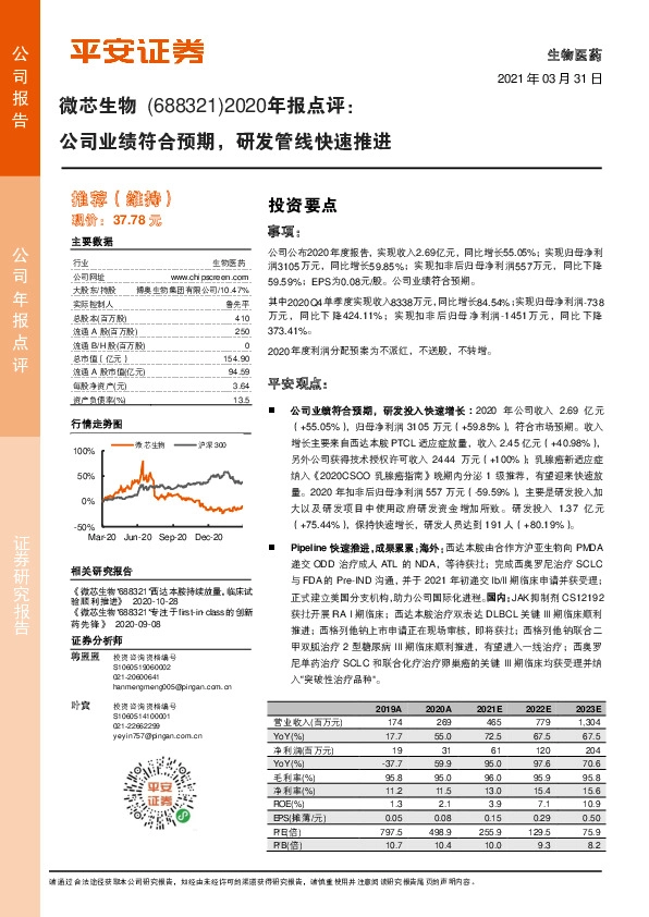 2020年报点评：公司业绩符合预期，研发管线快速推进