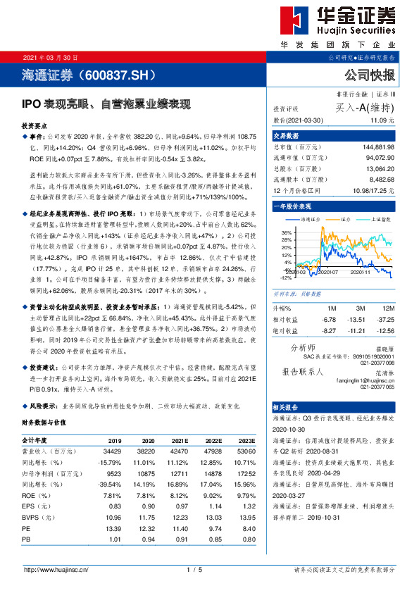 IPO表现亮眼、自营拖累业绩表现