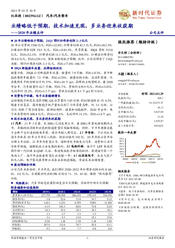 2020年业绩点评：业绩略低于预期，技术加速兑现，多业务迎来收获期
