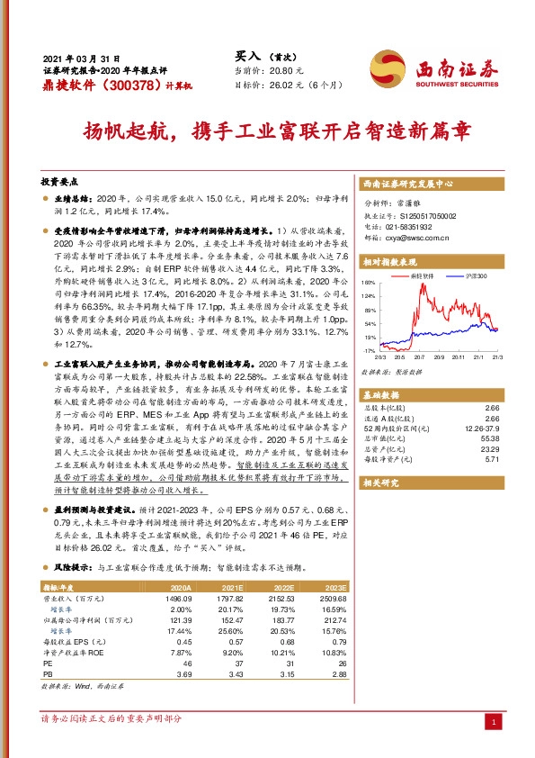 2020年年报点评：扬帆起航，携手工业富联开启智造新篇章