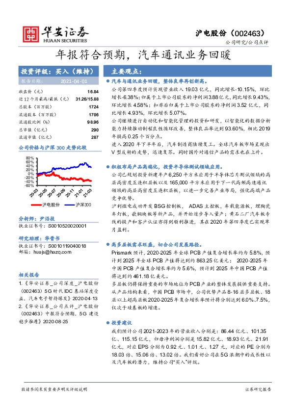 年报符合预期，汽车通讯业务回暖