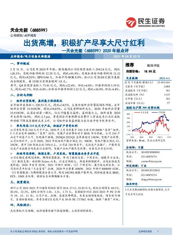 2020年报点评：出货高增，积极扩产尽享大尺寸红利