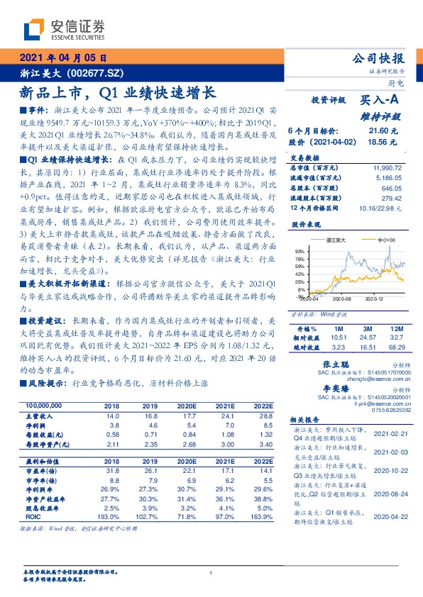 新品上市，Q1业绩快速增长