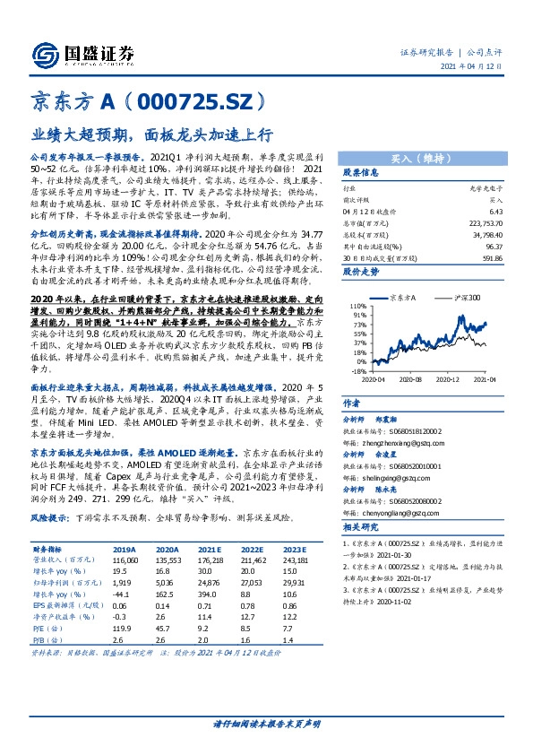 业绩大超预期，面板龙头加速上行