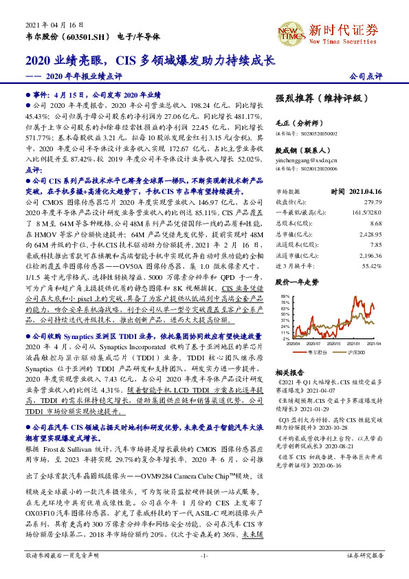 2020年年报业绩点评：2020业绩亮眼，CIS多领域爆发助力持续成长