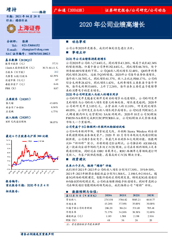 2020年公司业绩高增长