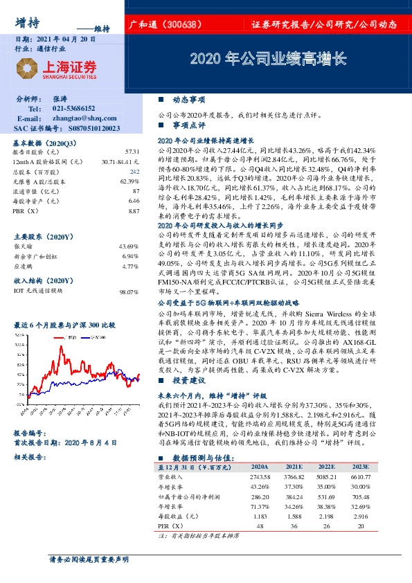 2020年公司业绩高增长