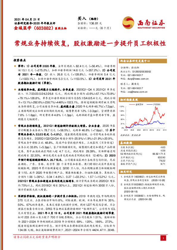 常规业务持续恢复，股权激励进一步提升员工积极性