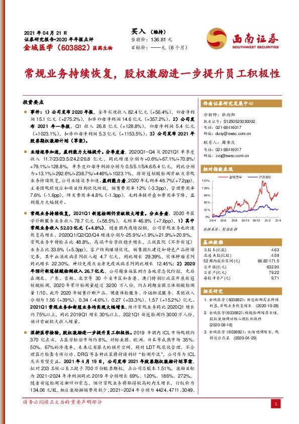常规业务持续恢复，股权激励进一步提升员工积极性