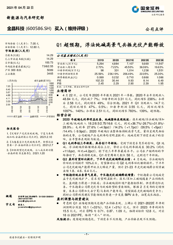 Q1超预期，浮法纯碱高景气共振光伏产能释放