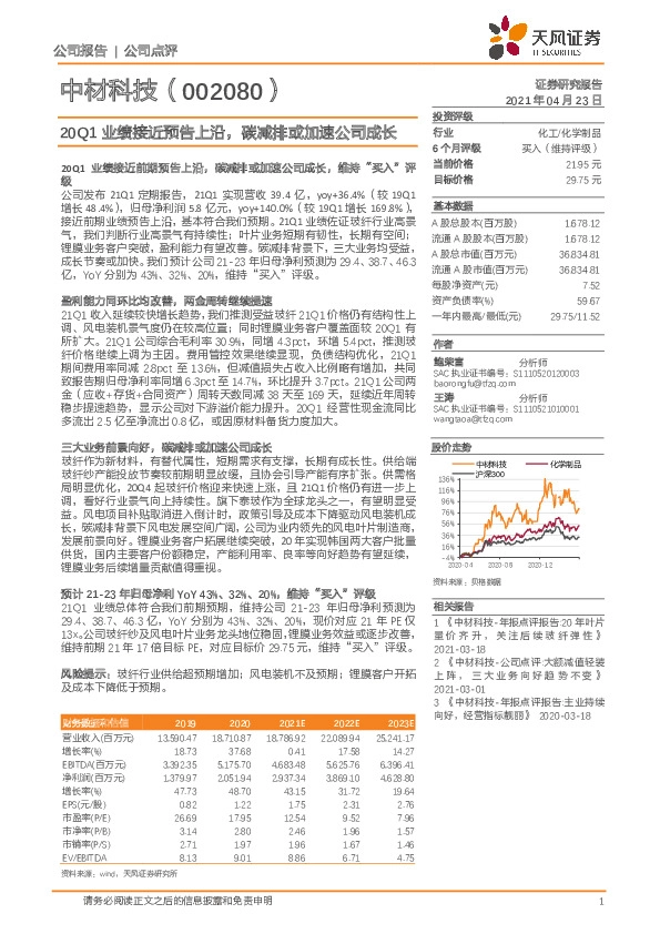 20Q1业绩接近预告上沿，碳减排或加速公司成长