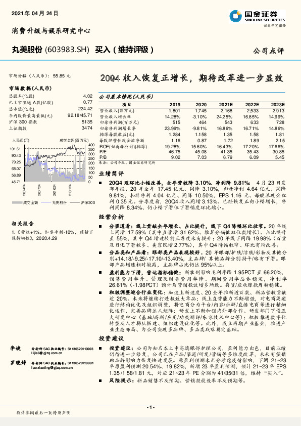 20Q4收入恢复正增长，期待改革进一步显效