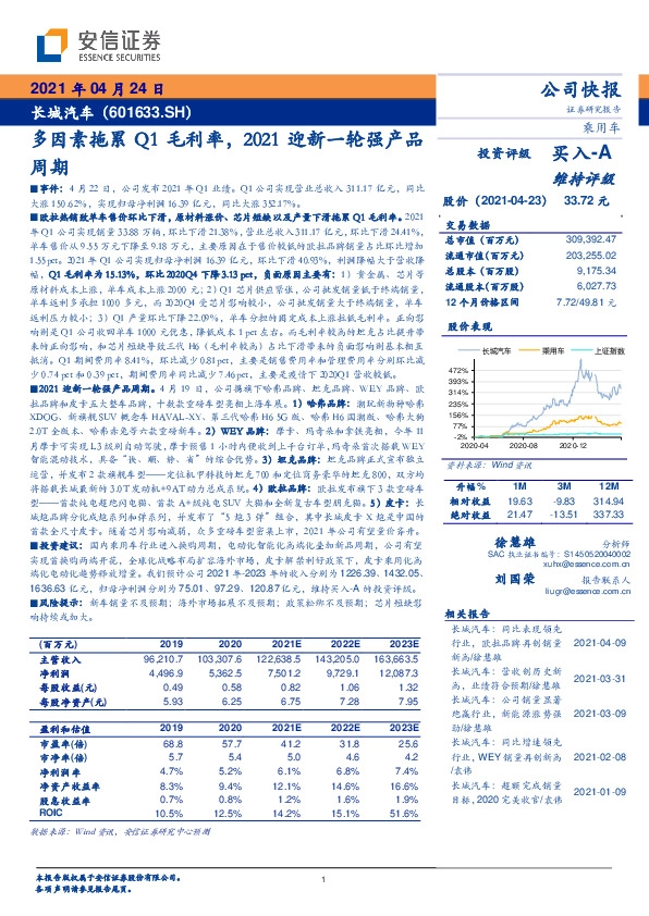 多因素拖累Q1毛利率，2021迎新一轮强产品周期