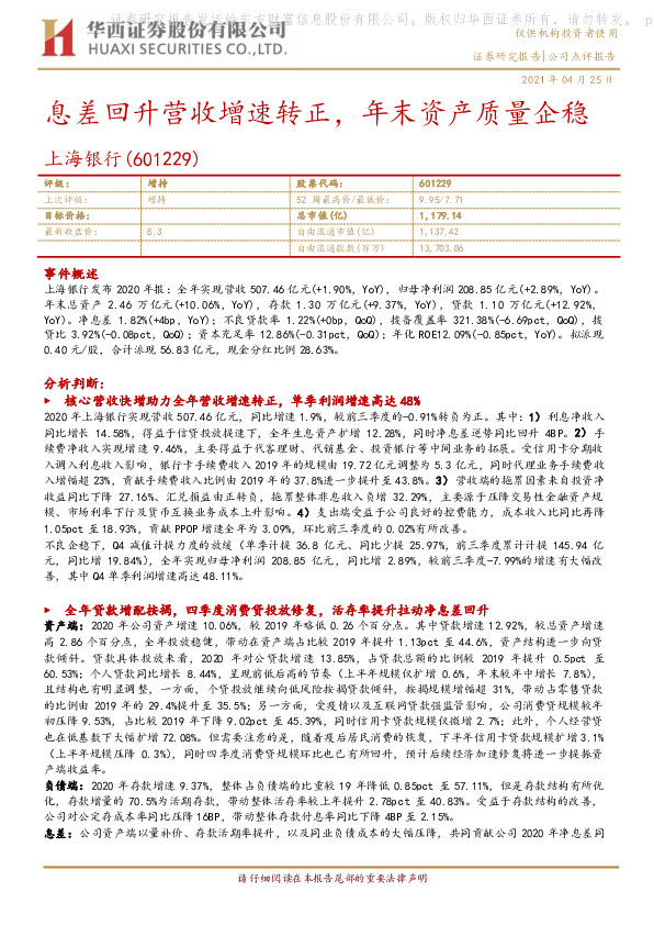 息差回升营收增速转正，年末资产质量企稳