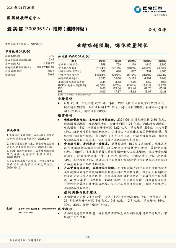 业绩略超预期，嗨体放量增长