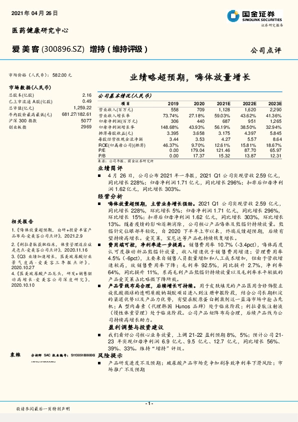 业绩略超预期，嗨体放量增长