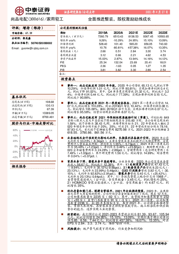 全面推进整装，股权激励助推成长
