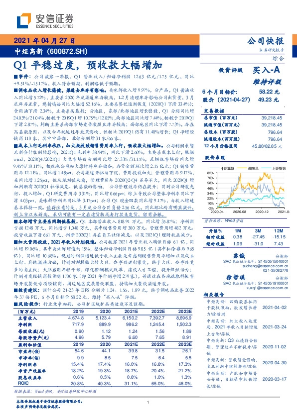 Q1平稳过度，预收款大幅增加