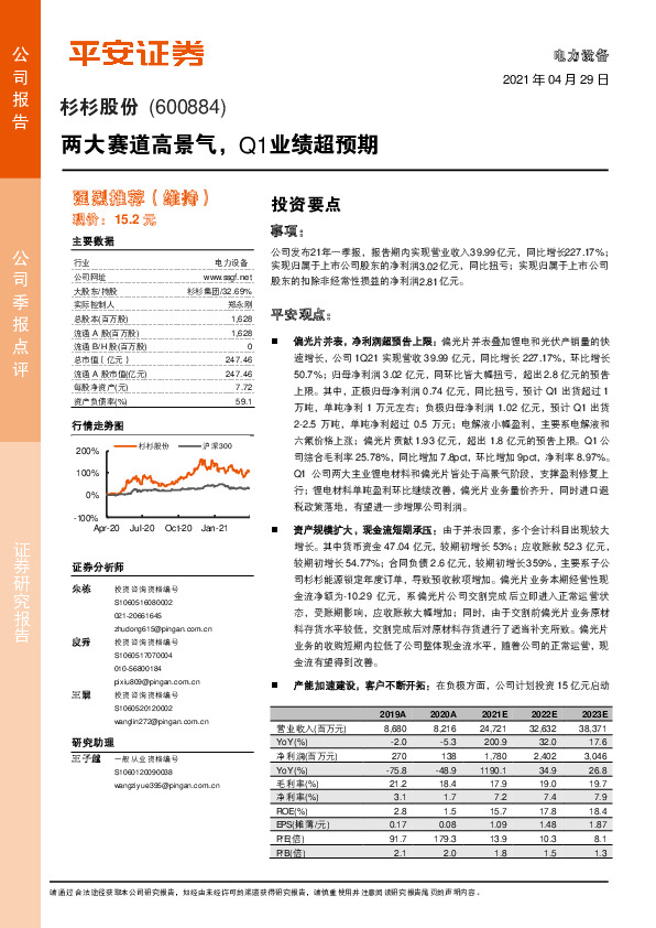 两大赛道高景气，Q1业绩超预期