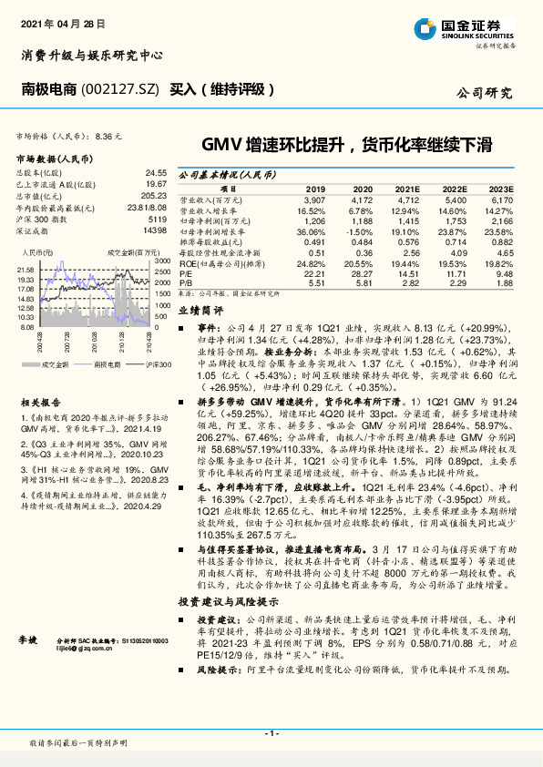 GMV增速环比提升，货币化率继续下滑