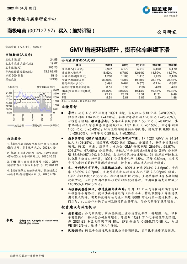 GMV增速环比提升，货币化率继续下滑