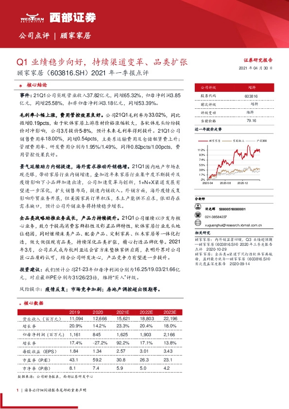 2021年一季报点评：Q1业绩稳步向好，持续渠道变革、品类扩张
