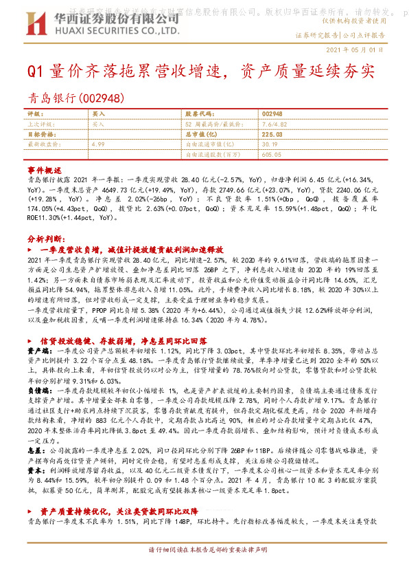 Q1量价齐落拖累营收增速，资产质量延续夯实