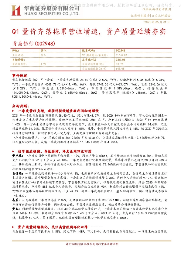 Q1量价齐落拖累营收增速，资产质量延续夯实