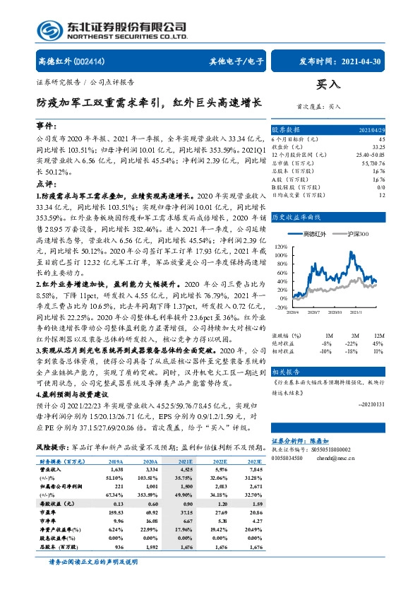 防疫加军工双重需求牵引，红外巨头高速增长
