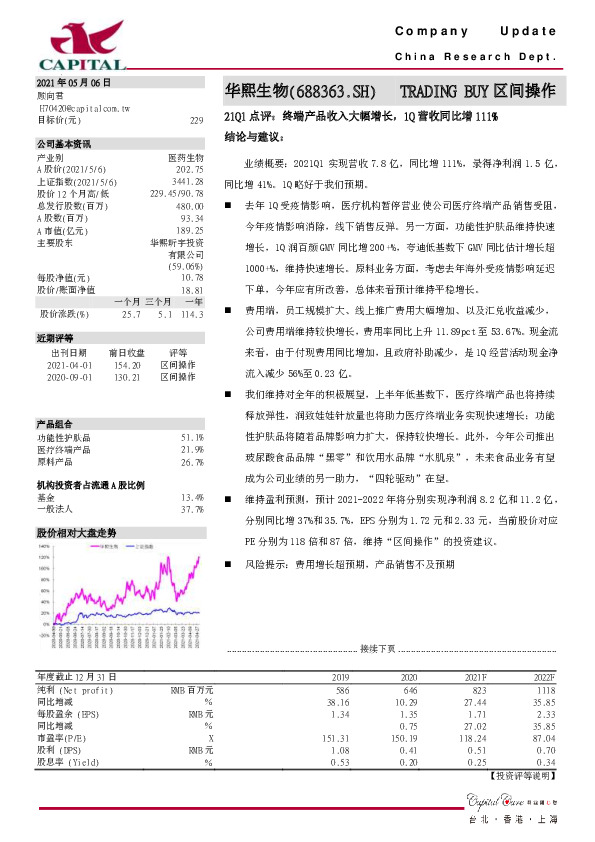 21Q1点评：终端产品收入大幅增长，1Q营收同比增111%