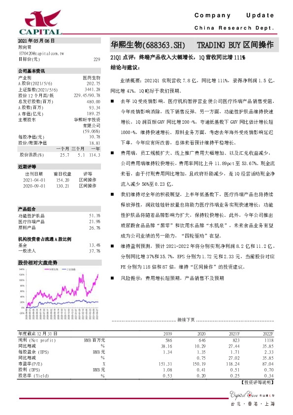 21Q1点评：终端产品收入大幅增长，1Q营收同比增111%