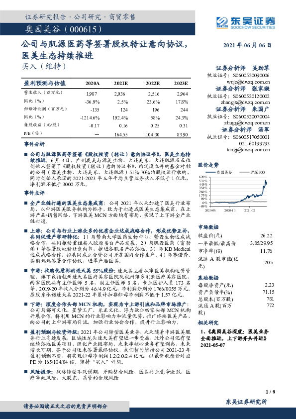公司与肌源医药等签署股权转让意向协议，医美生态持续推进