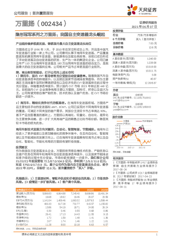 隐形冠军系列之万里扬：我国自主变速器龙头崛起