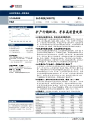 扩产行稳致远，寻求高质量发展