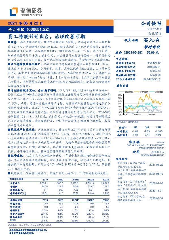 员工持股计划出台，治理改善可期