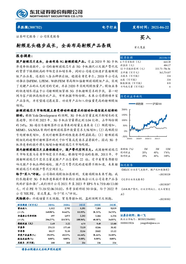 射频龙头稳步成长，全面布局射频产品条线