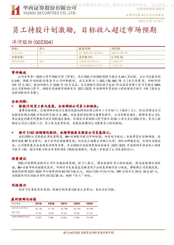 员工持股计划激励，目标收入超过市场预期